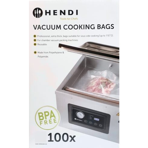 Hendi 970652 Vákuum zacskó, sous vide-hoz is ! 100 db, 25 x 15 cm-es méretben, KAMRÁS GÉPHEZ!